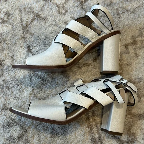 Via Spiga White Leather Strappy Block Heel Sandals Size 8 - Picture 3 of 9
